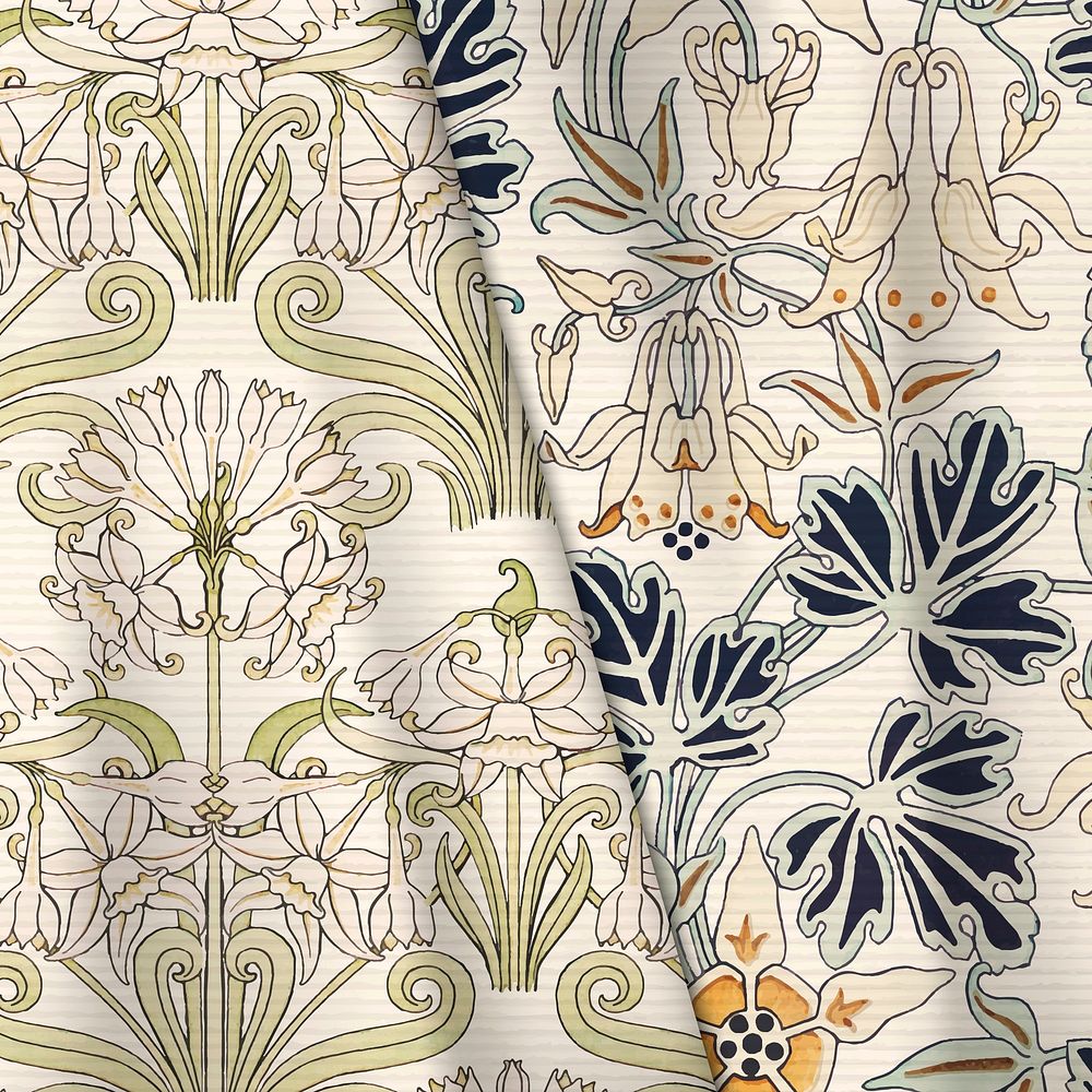 Jonquil and columbine flower fabric patterns vector design resource