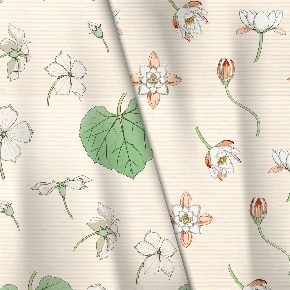 Fabric with water lily and white&ndash;flowered gourd flower fabric patterns vector design resource