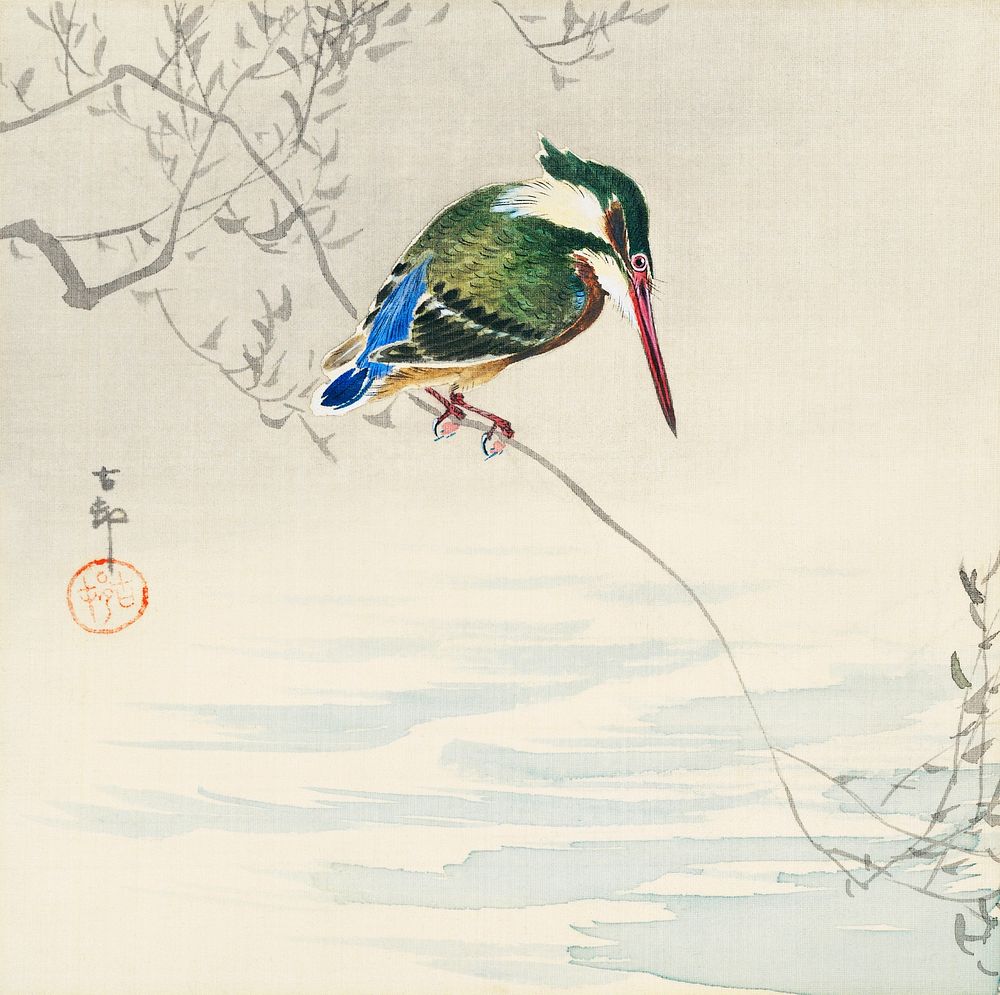 A kingfisher (1920) by Ohara Koson (1877-1945). Original from The Rijksmuseum. Digitally enhanced by rawpixel.