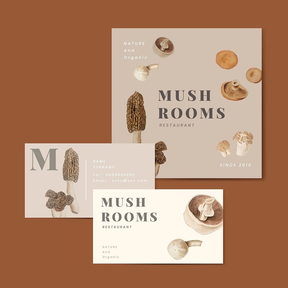 Vintage mushroom variety illustration for business card and menu