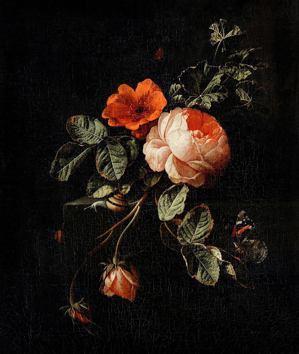 Still Life with Roses by Elias van den Broeck (1670-1708). Original from The Rijksmuseum. Digitally enhanced by rawpixel.