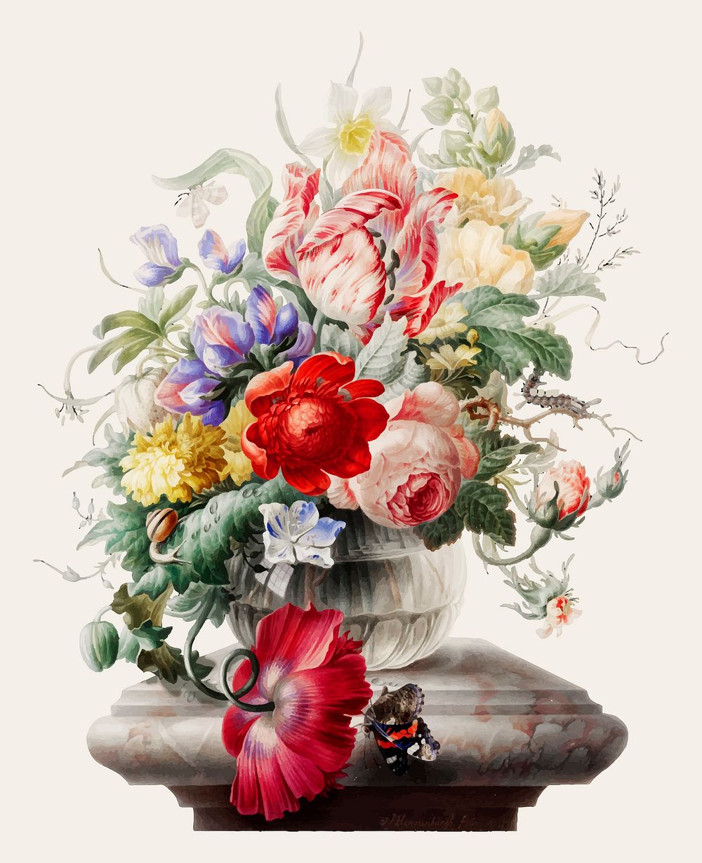 Vintage illustration of Flowers in a glass vase