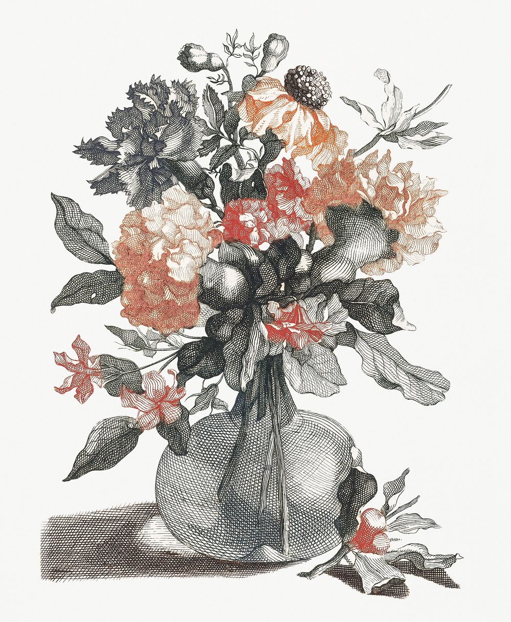 Flowers in a vase (1688-1698) by Johan Teyler (1648-1709). Original from Rijks Museum. Digitally enhanced by rawpixel.