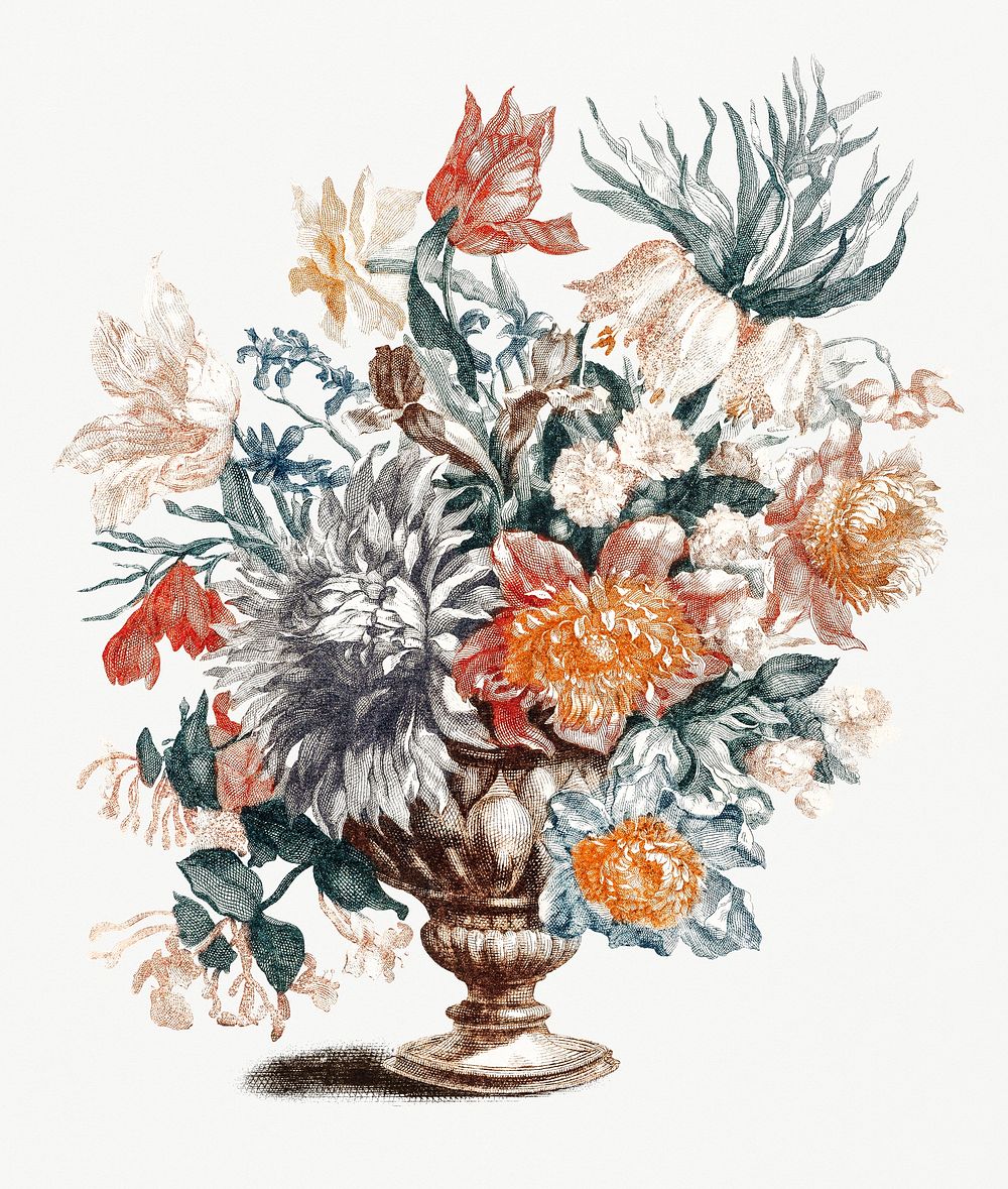 Stone vase with flowers (1688-1698) by Johan Teyler (1648-1709). Original from Rijks Museum. Digitally enhanced by rawpixel.