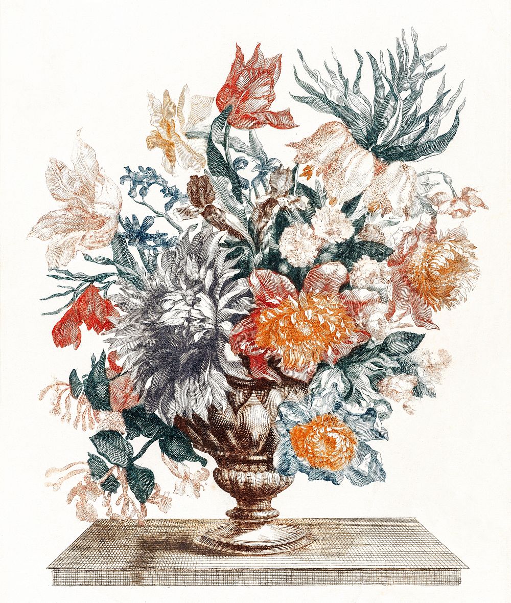 Stone vase with flowers (1688-1698) by Johan Teyler (1648-1709). Original from The Rijksmuseum. Digitally enhanced by…