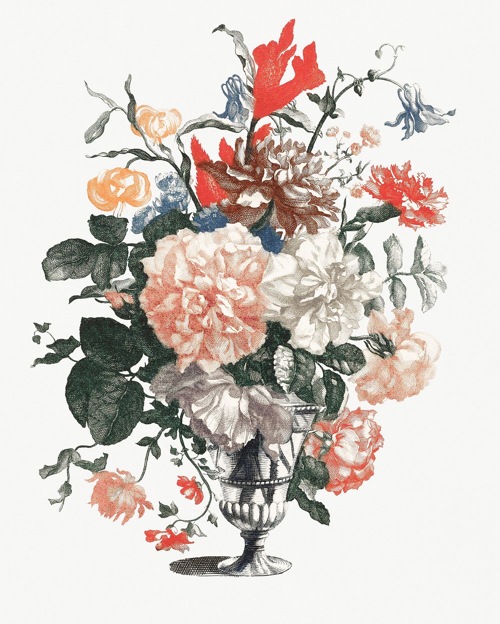 Flowers in a glass vase (1688-1698) by Johan Teyler (1648-1709). Original from Rijks Museum. Digitally enhanced by rawpixel.