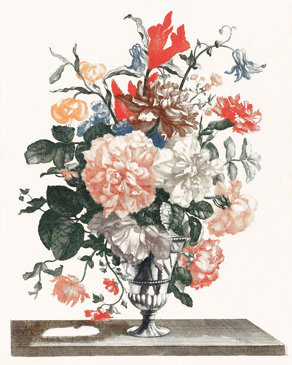 Flowers in a glass vase (1688-1698) by Johan Teyler (1648-1709). Original from The Rijksmuseum. Digitally enhanced by…