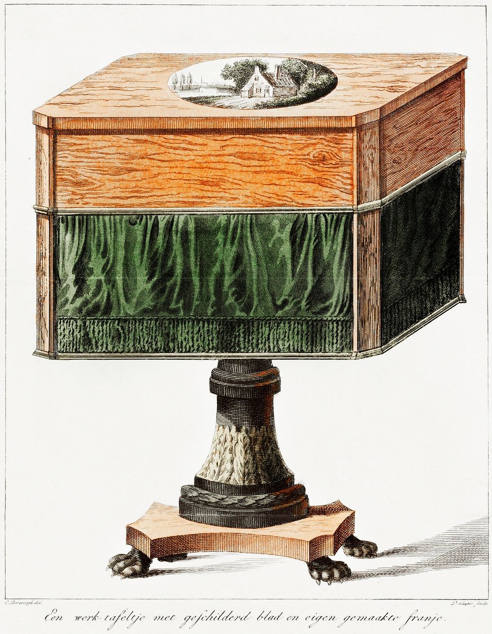 Wooden worktable by Dirk Sluyter, after Cornelis Borsteegh, (1800-1852). Original from The Rijksmuseum. Digitally enhanced…
