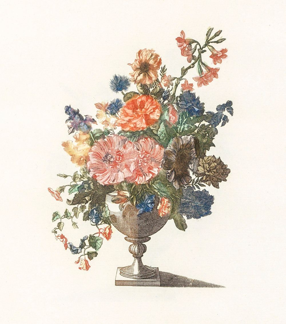 A vase with flowers by Johan Teyler (1648-1709). Original from The Rijksmuseum. Digitally enhanced by rawpixel.