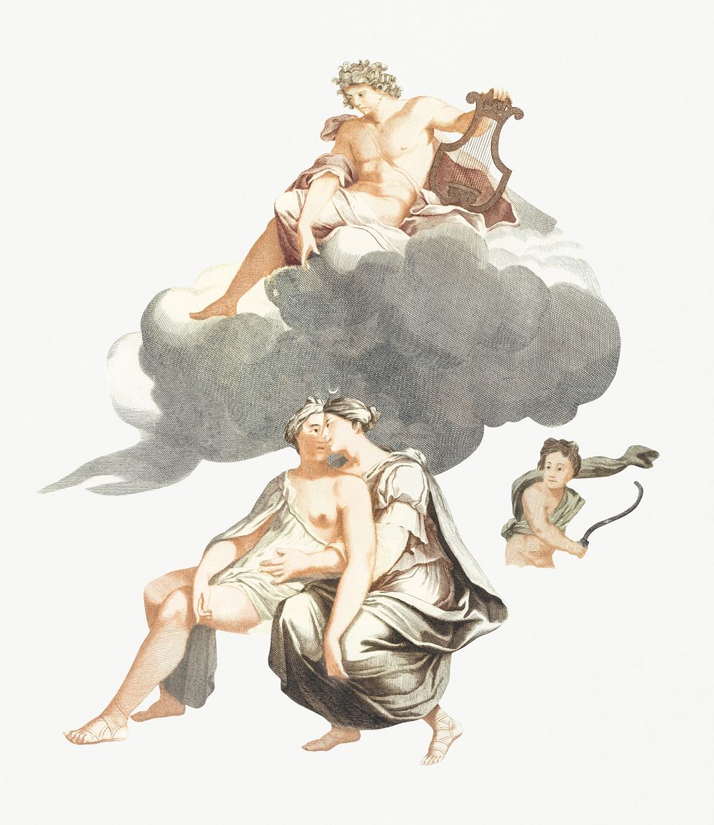 Apollo on the clouds and Jupiter with Callisto by Johan Teyler (1648-1709). Original from Rijks Museum. Digitally enhanced…