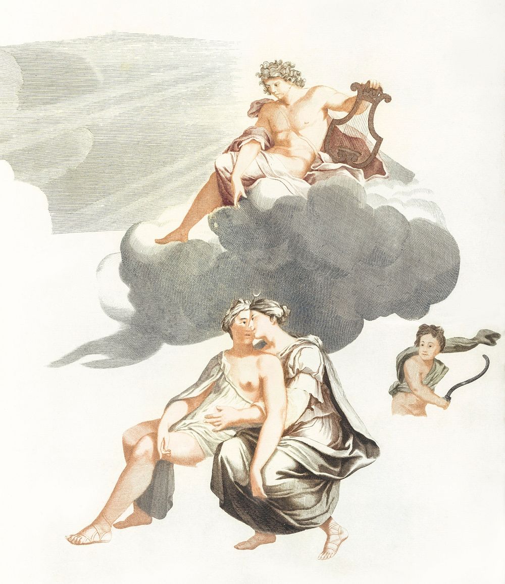 Apollo on the clouds and Jupiter with Callisto by Johan Teyler (1648-1709). Original from The Rijksmuseum. Digitally…