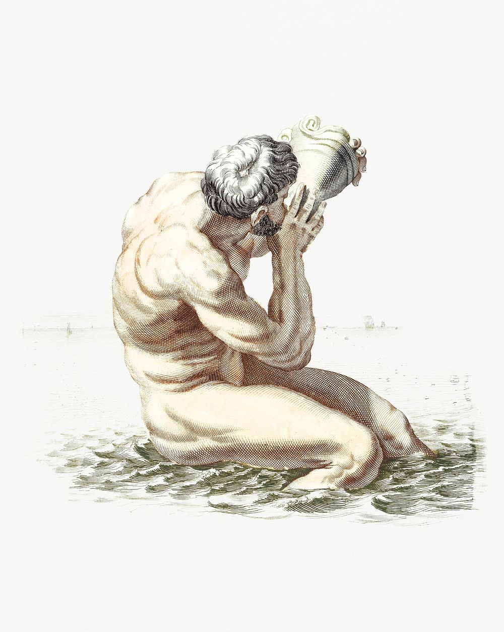 Triton blows on the conch shell by Johan Teyler (1648-1709). Original from Rijks Museum. Digitally enhanced by rawpixel.