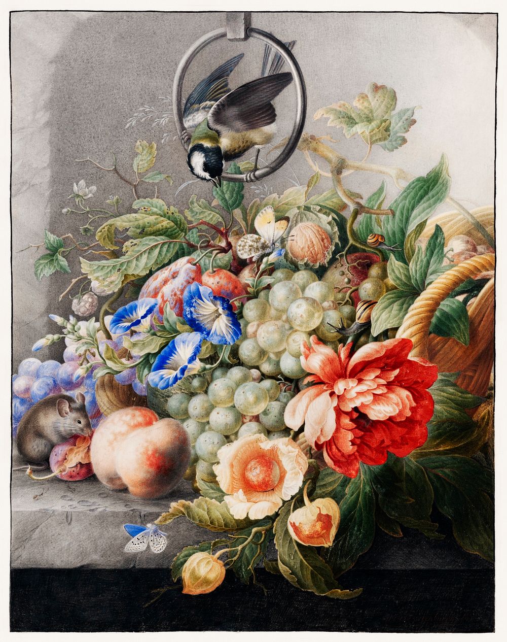 Flowers and fruits by Herman Henstenburgh (c.1700-c.1710). Original from The Rijksmuseum. Digitally enhanced by rawpixel.