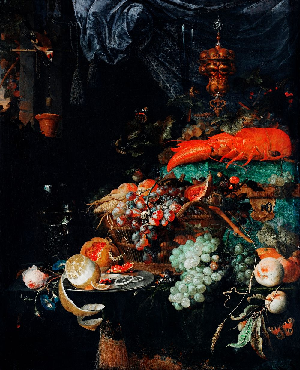Fruits and lobster by Abraham Mignon (1660-1679). Original from The Rijksmuseum. Digitally enhanced by rawpixel.