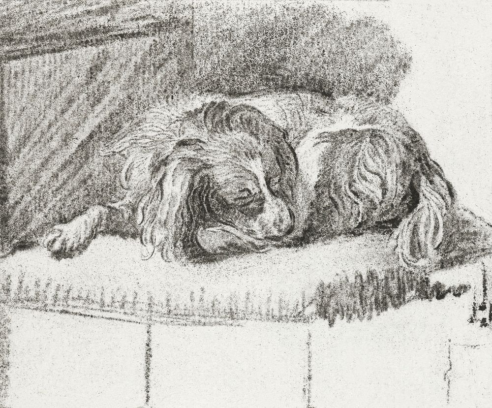 Lying dog (1777) by Cornelis Ploos van Amstel. Original from The Rijksmuseum. Digitally enhanced by rawpixel.