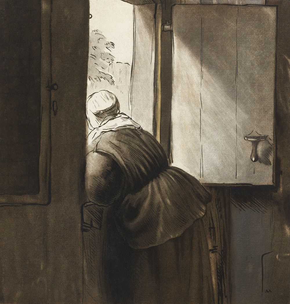 Woman leaning over an open window (ca. 1795&ndash;1828) by Cornelis Ploos van Amstel. Original from The Rijksmuseum.…