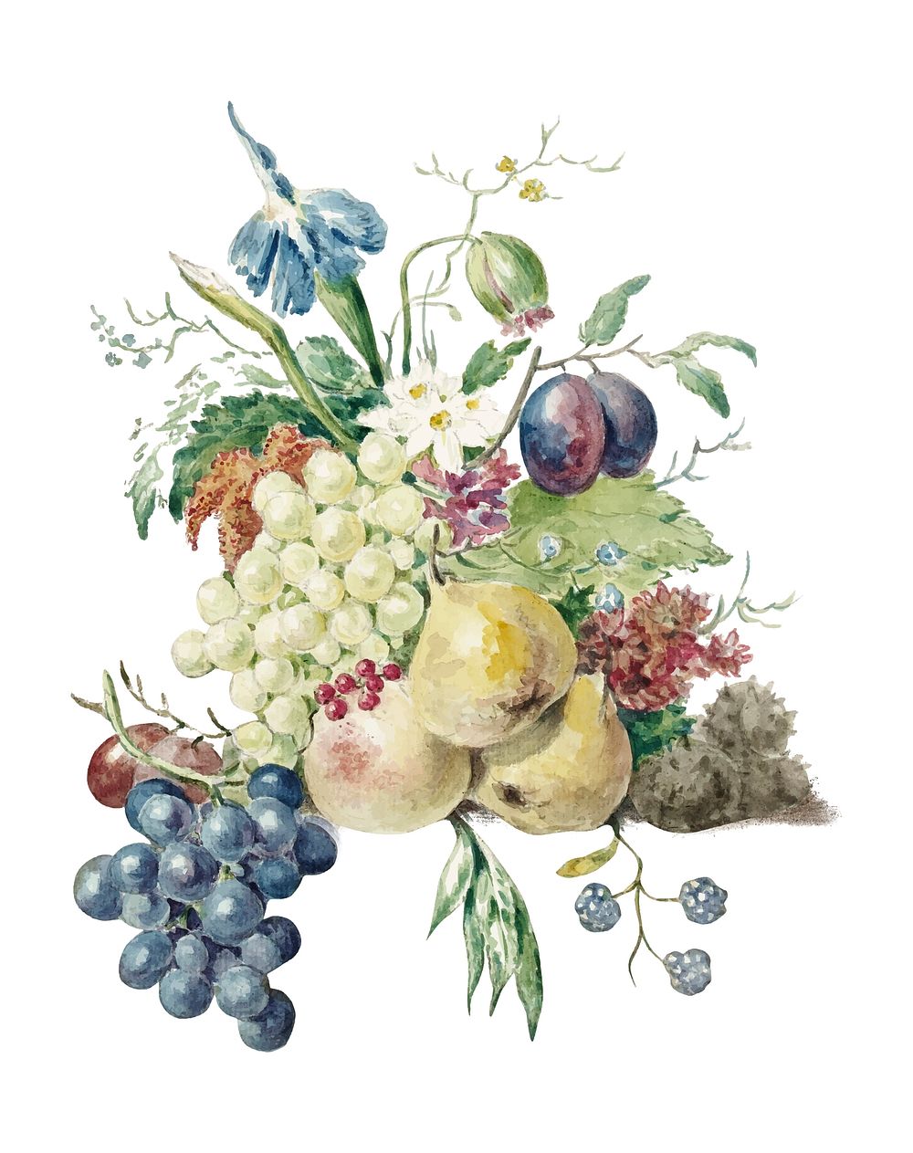 Still life of flowers and fruits by Jean Bernard (1775-1883). Original from the Rijks Museum. Digitally enhanced by rawpixel.