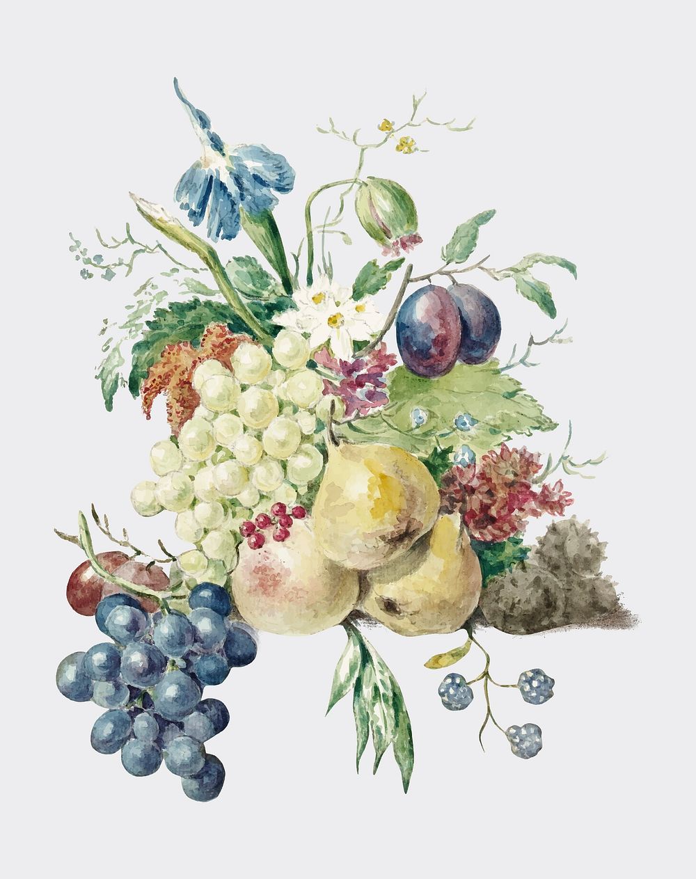 Still life of flowers and fruits by Jean Bernard (1775-1883). Original from the Rijks Museum. Digitally enhanced by rawpixel.