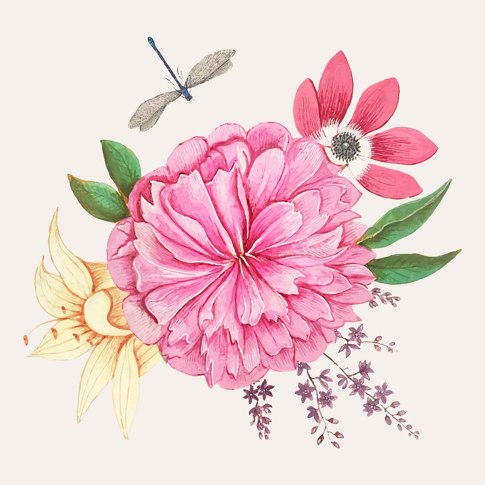 Vintage peony flower illustration vector