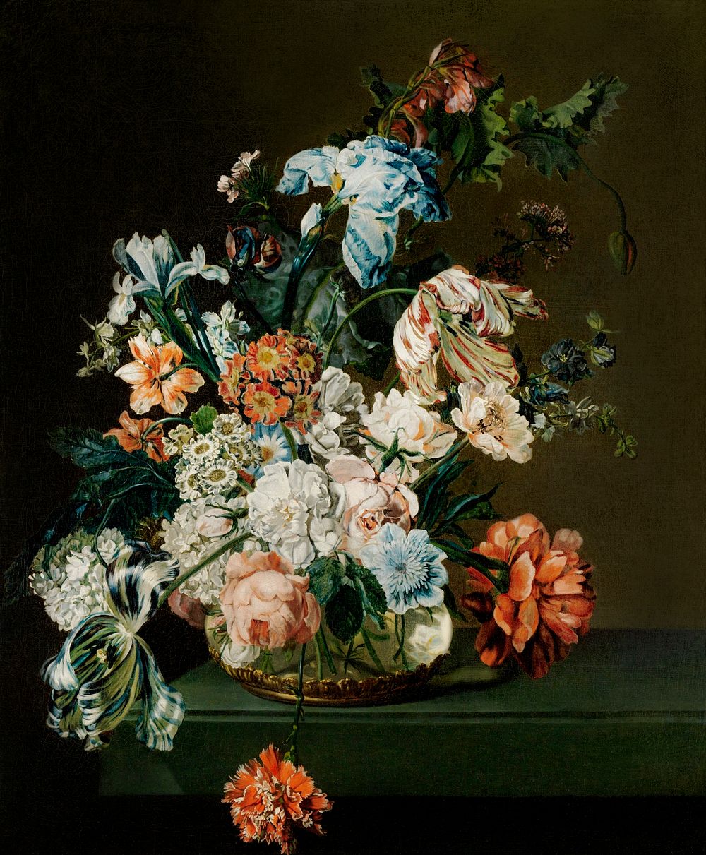 Still Life with Flowers (1762) by Cornelia van der Mijn. Original from The Rijksmuseum. Digitally enhanced by rawpixel.