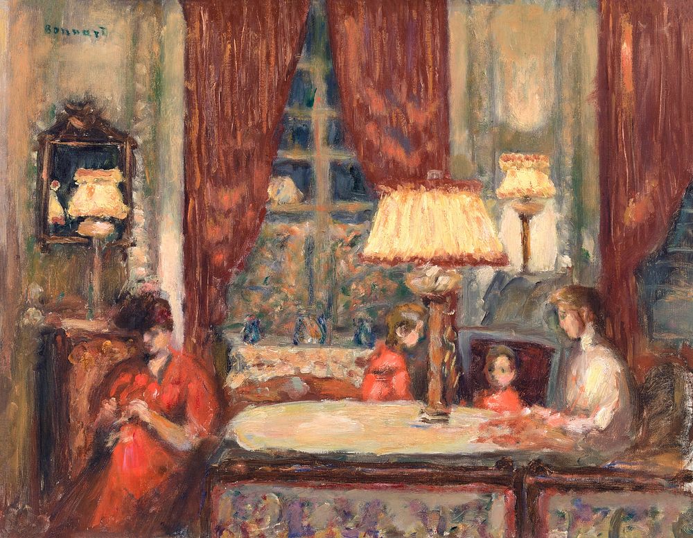 Evening Under the Lamps (1903) by Pierre Bonnard Original from Barnes Foundation. Digitally enhanced by rawpixel.