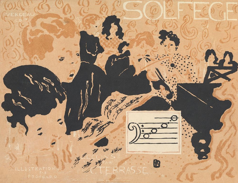 Preliminary cover design for "Petit Solf&egrave;ge illustr&eacute;" (1892&ndash;1893) print in high resolution by Pierre…