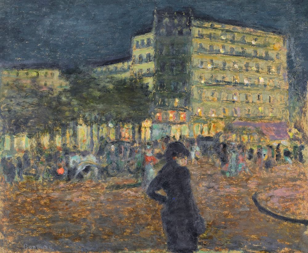 Place Pigalle at Night (1905&ndash;1908) by Pierre Bonnard. Original from Yale University Art Gallery. Digitally enhanced by…