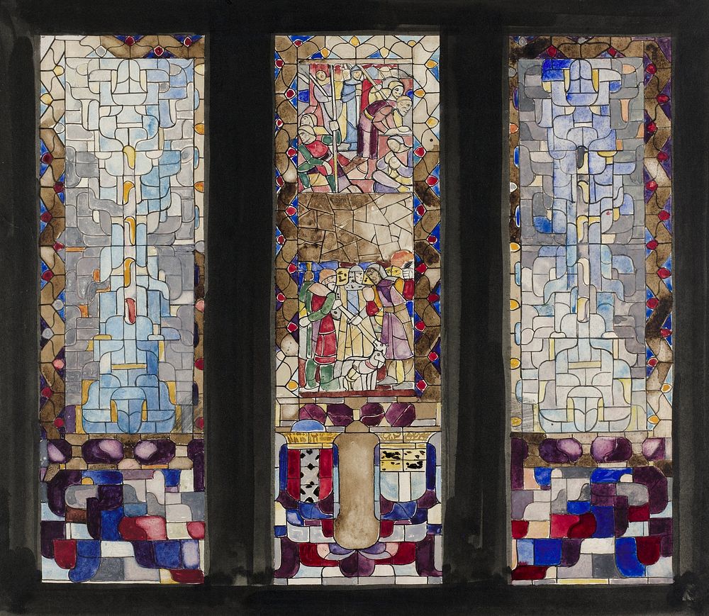 Design for three windows in the City Hall in Amsterdam (1878&ndash;1938) painting in high resolution by Richard Roland…