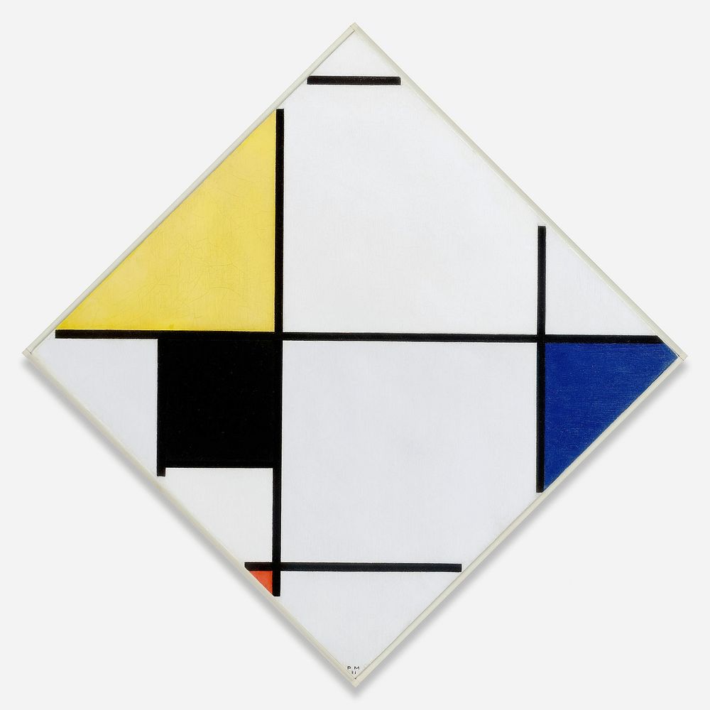 Lozenge Composition with Yellow, Black, Blue, Red, and Gray (1921) painting in high resolution by Piet Mondrian. Original…