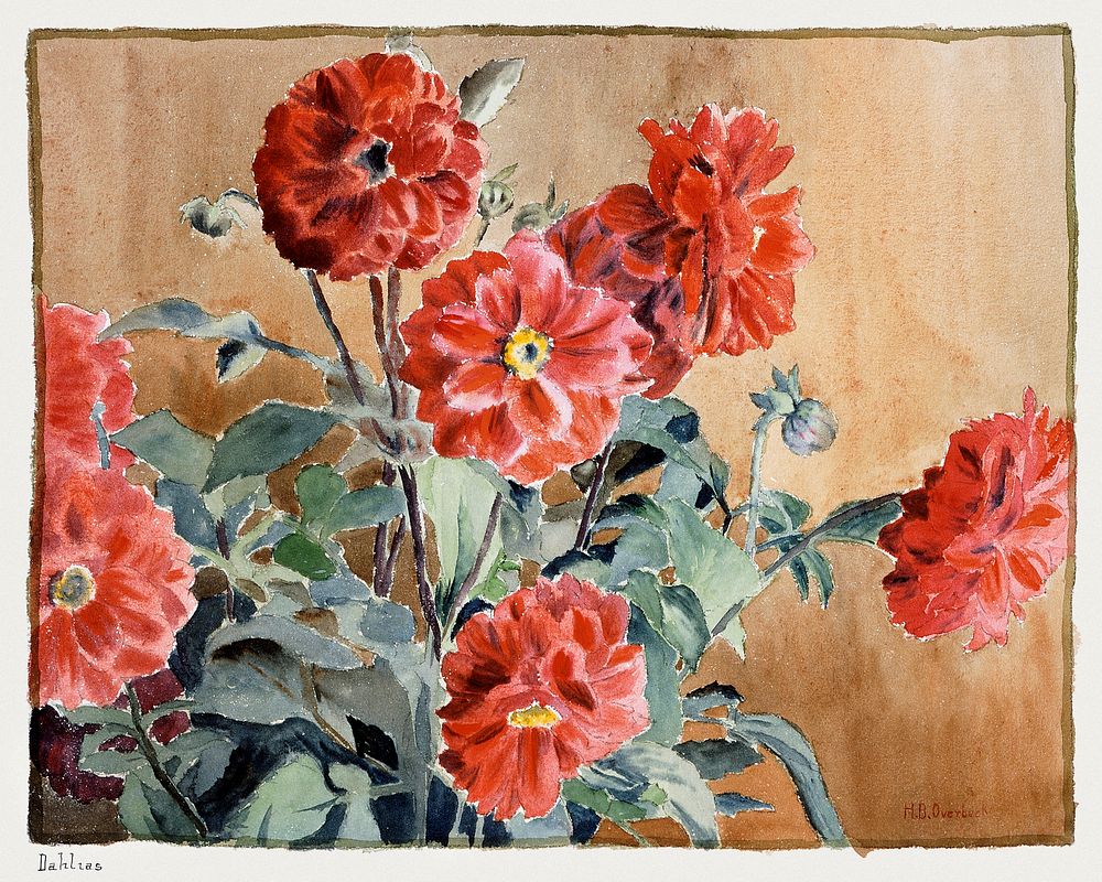 Dahlias (1915) by Hannah Borger Overbeck. Original from The Los Angeles County Museum of Art. Digitally enhanced by rawpixel.