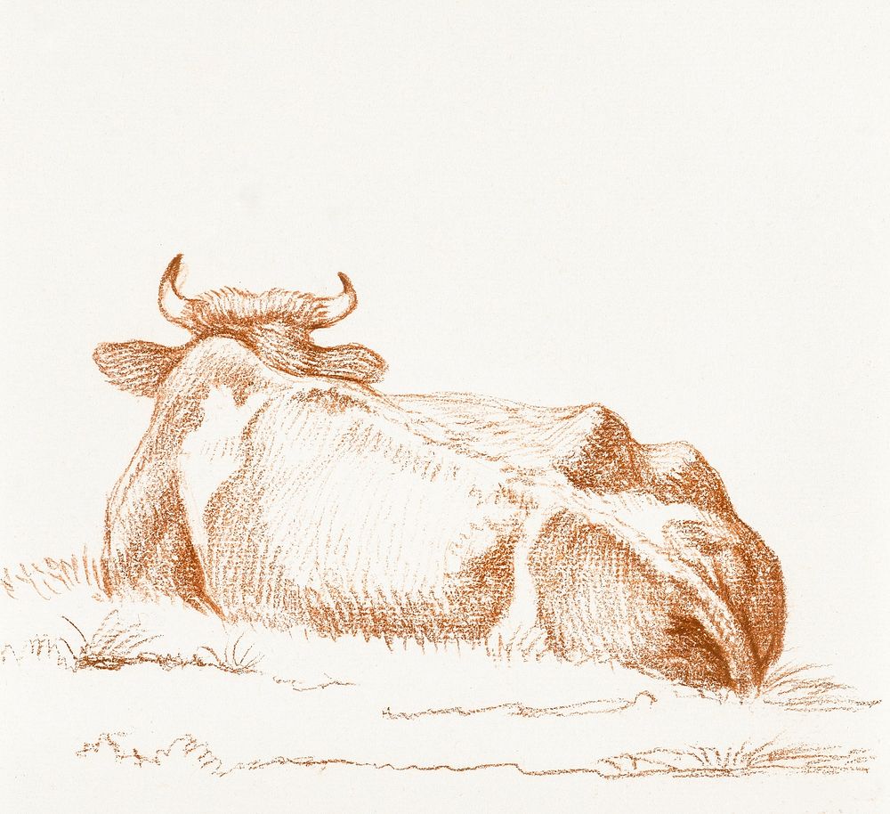 Lying cow, seen from behind (1815) by Jean Bernard (1775-1883). Original from The Rijksmuseum. Digitally enhanced by…