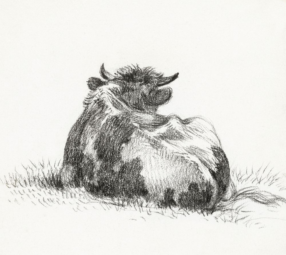 Lying cow (1822) by Jean Bernard (1775-1883). Original from The Rijksmuseum. Digitally enhanced by rawpixel.