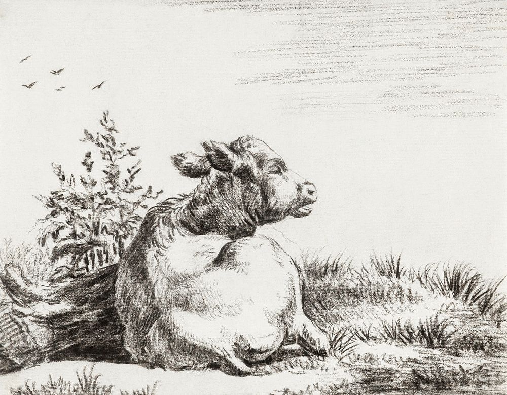 Lying cow by Jean Bernard (1775-1883). Original from The Rijksmuseum. Digitally enhanced by rawpixel.
