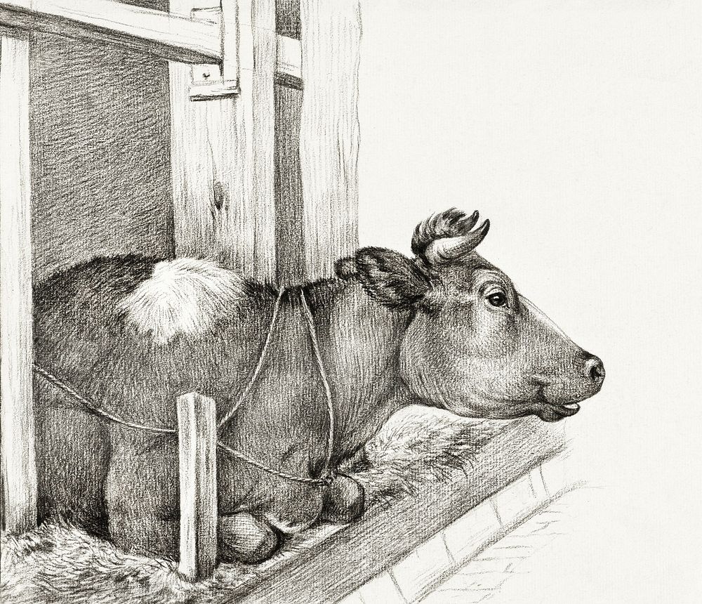 Lying cow (1812) by Jean Bernard (1775-1883). Original from The Rijksmuseum. Digitally enhanced by rawpixel.