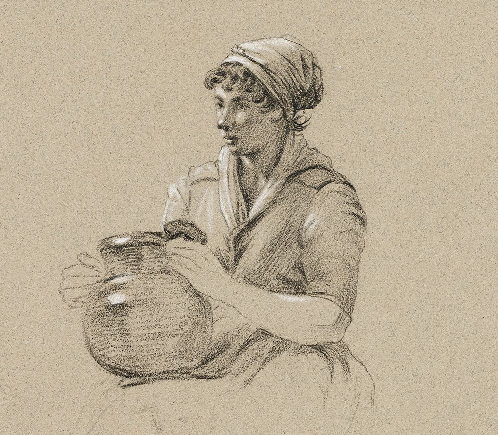Sitting girl with a big jug (1800 - 1809) by Jean Bernard (1775-1883). Original from The Rijksmuseum. Digitally enhanced by…