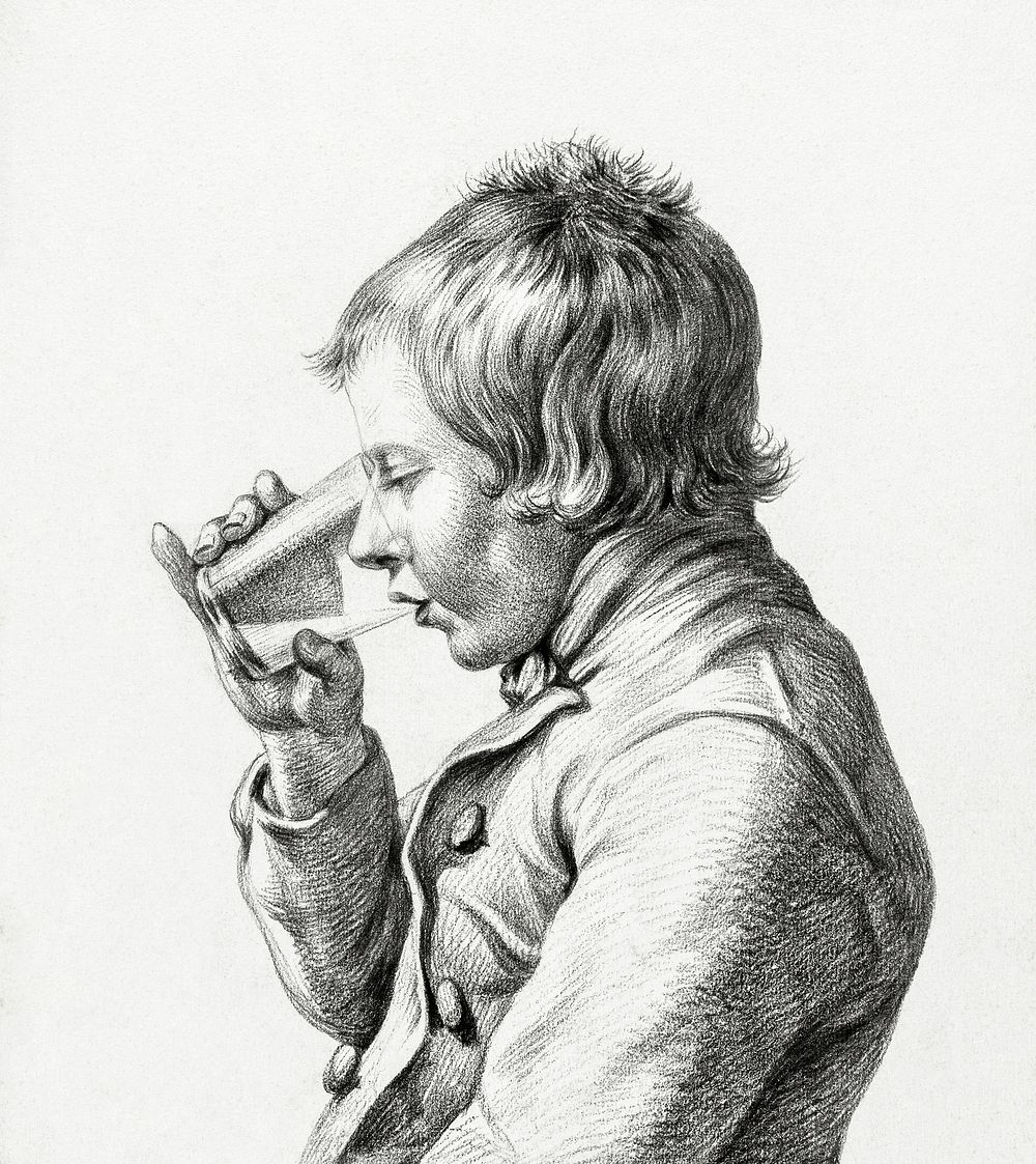 Boy, drinking from a glass (1810) by Jean Bernard (1775-1883). Original from The Rijksmuseum. Digitally enhanced by rawpixel.