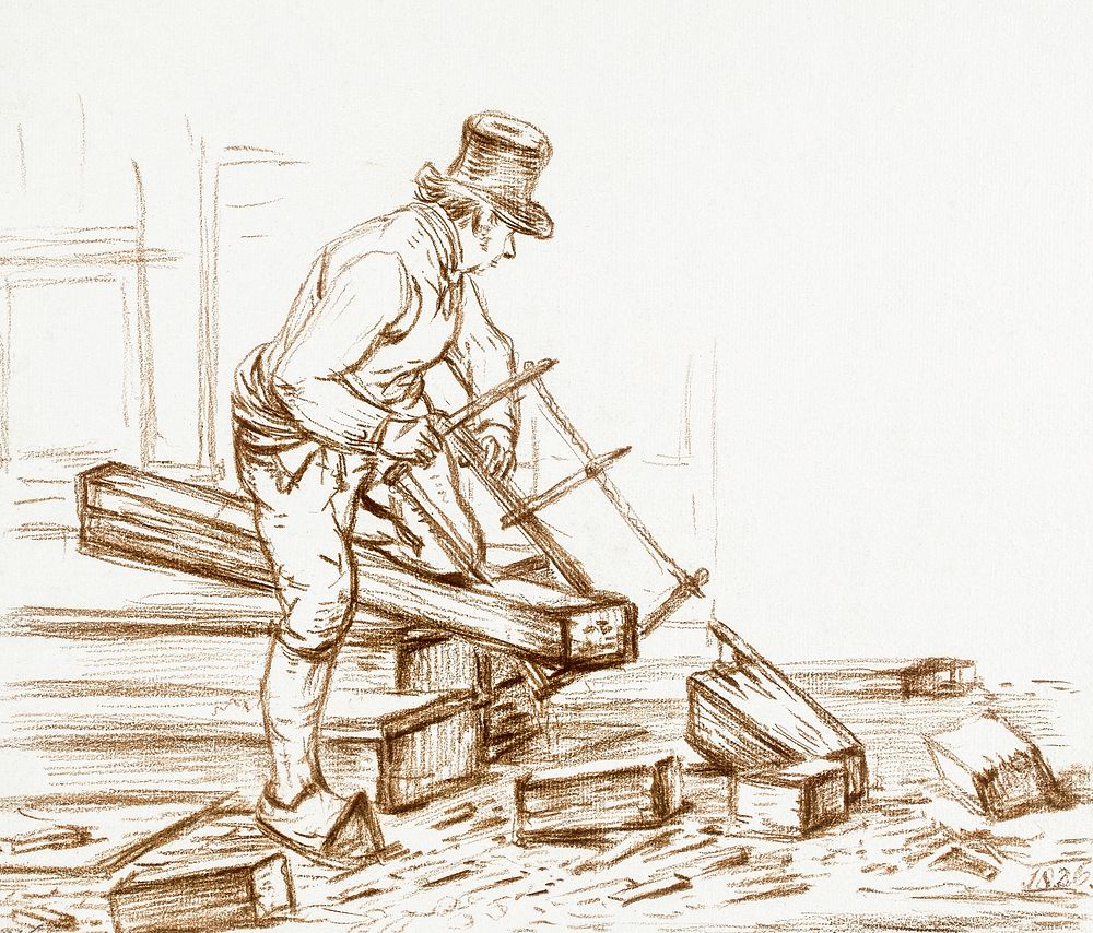 Sawing man (1826) by Jean Bernard (1775-1883). Original from The Rijksmuseum. Digitally enhanced by rawpixel.