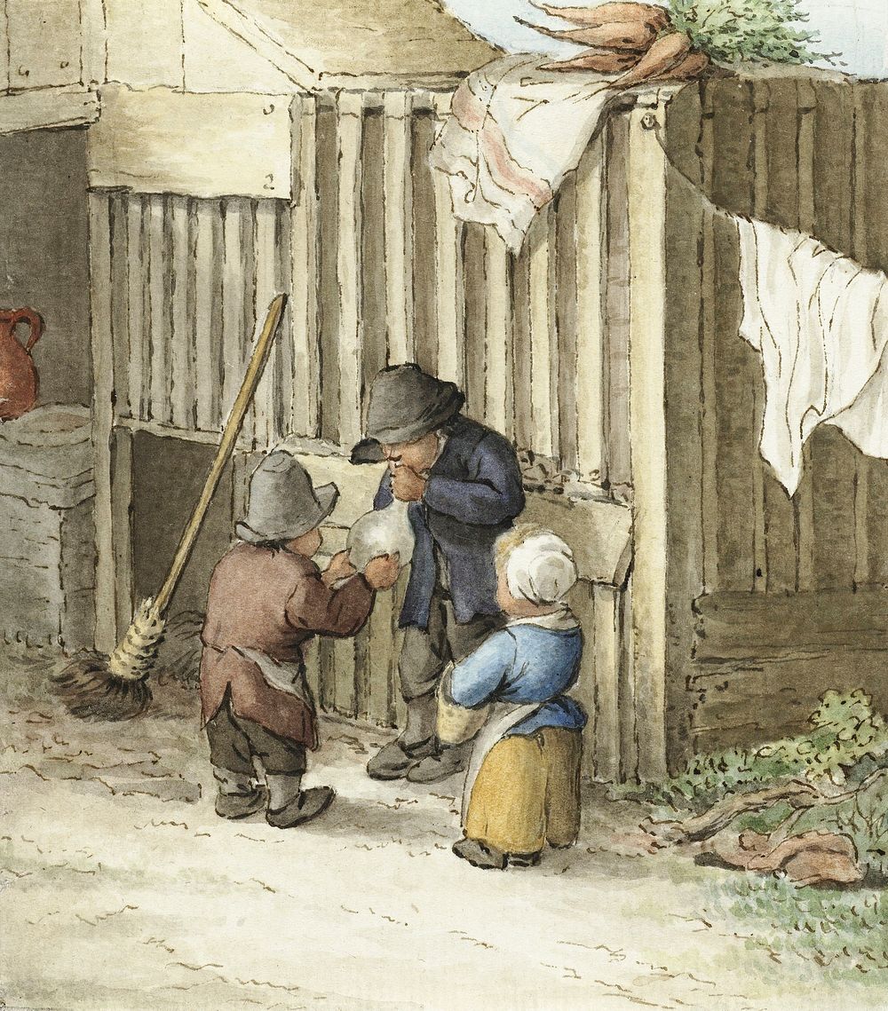 Three children playing with a pig bladder by Jean Bernard (1775-1883). Original from the Rijks Museum. Digitally enhanced by…