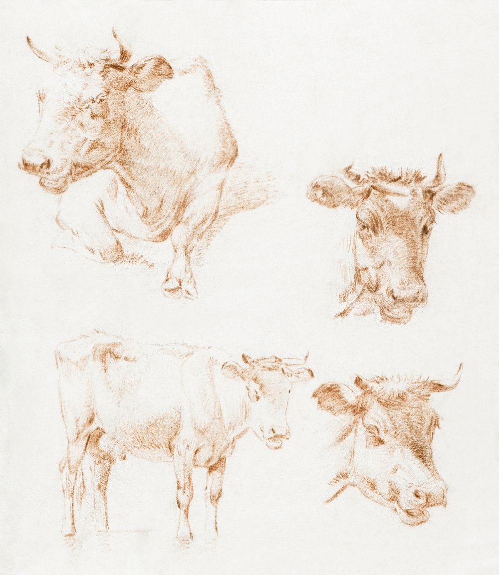 Four cows (1792 - 1810) by Jean Bernard (1775-1883). Original from the Rijks Museum. Digitally enhanced by rawpixel.