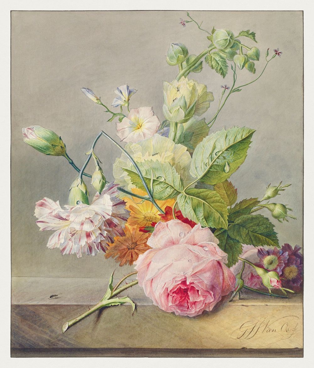 Floral Still Life (ca. 1800&ndash;1825) by Georgius Jacobus Johannes van Os. Original from The Rijksmuseum. Digitally…