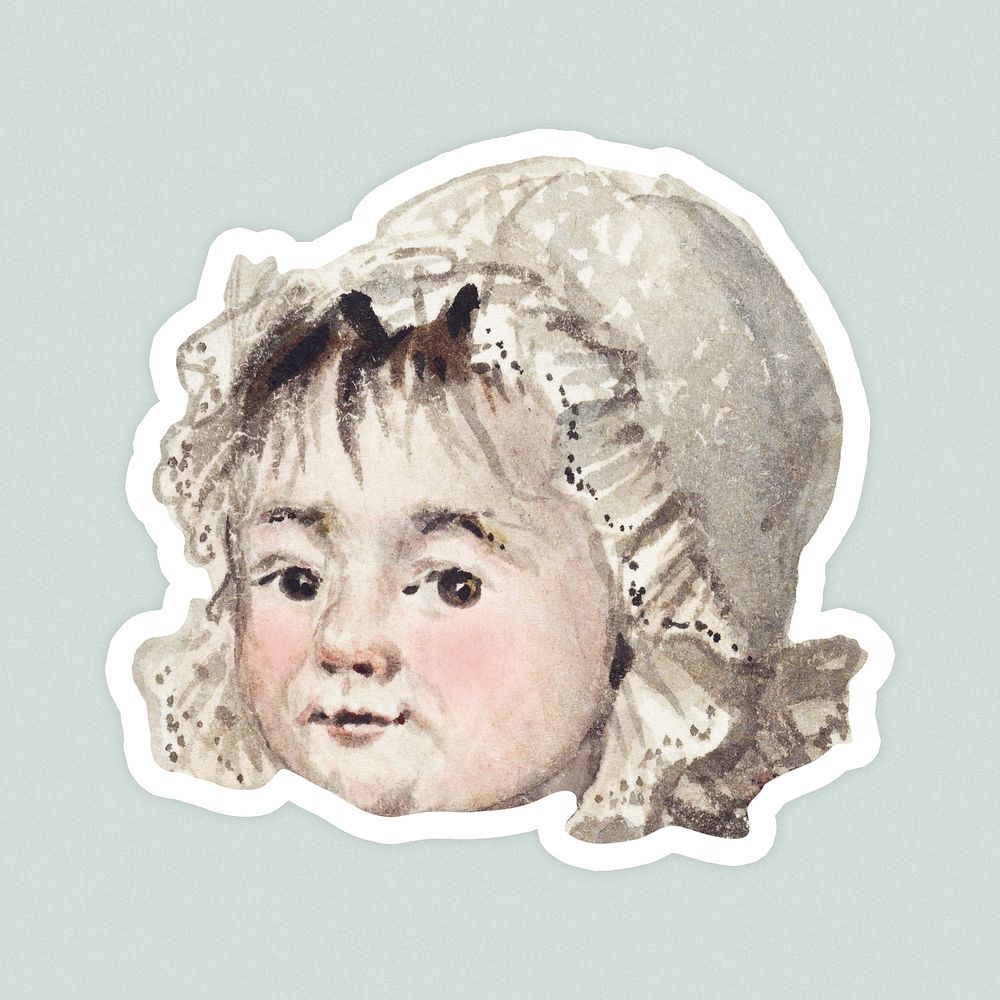 Toddler face sticker with white border design element