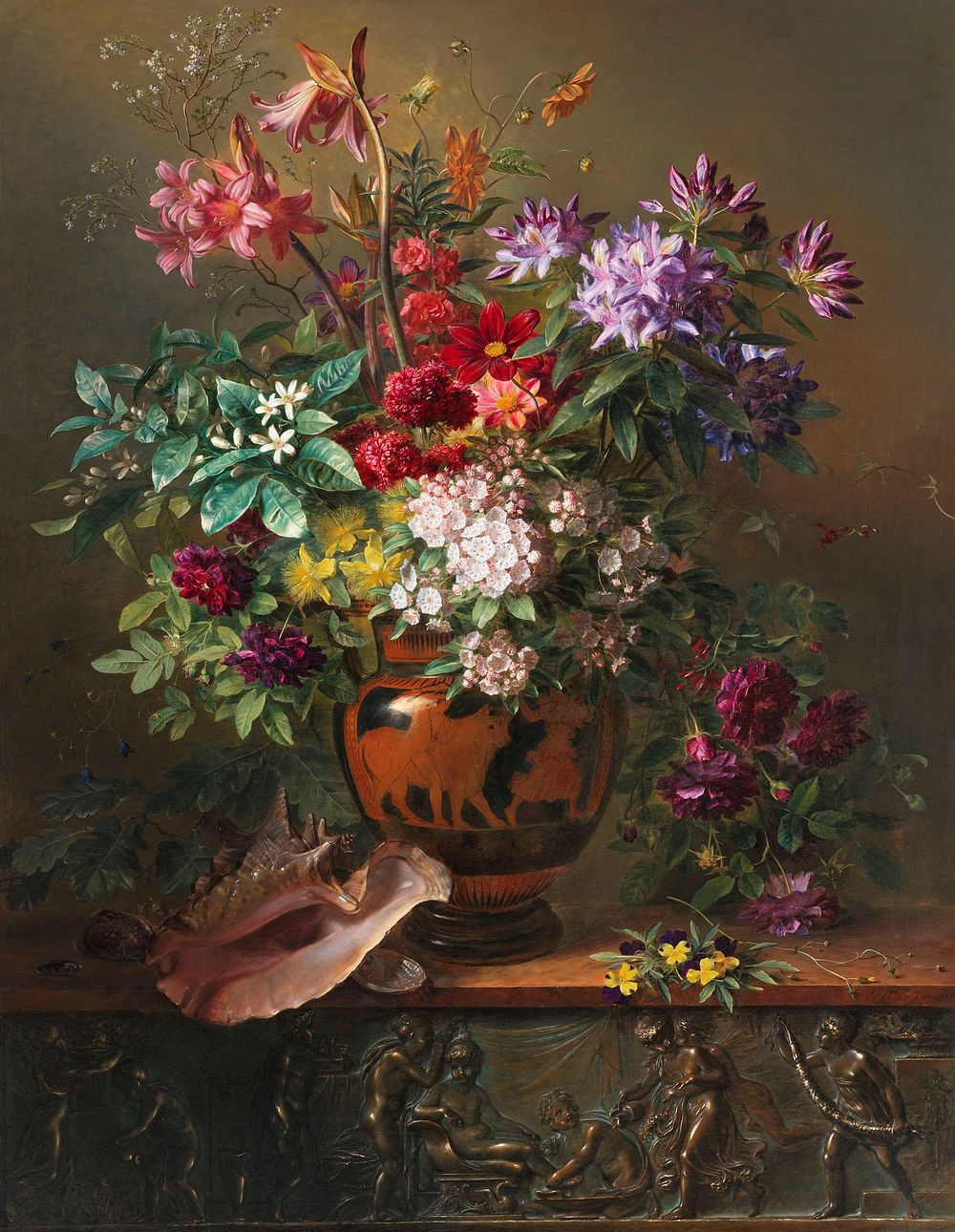 Still Life with Flowers in a Greek Vase: Allegory of Spring (1817) by Georgius Jacobus Johannes van Os. Original from The…