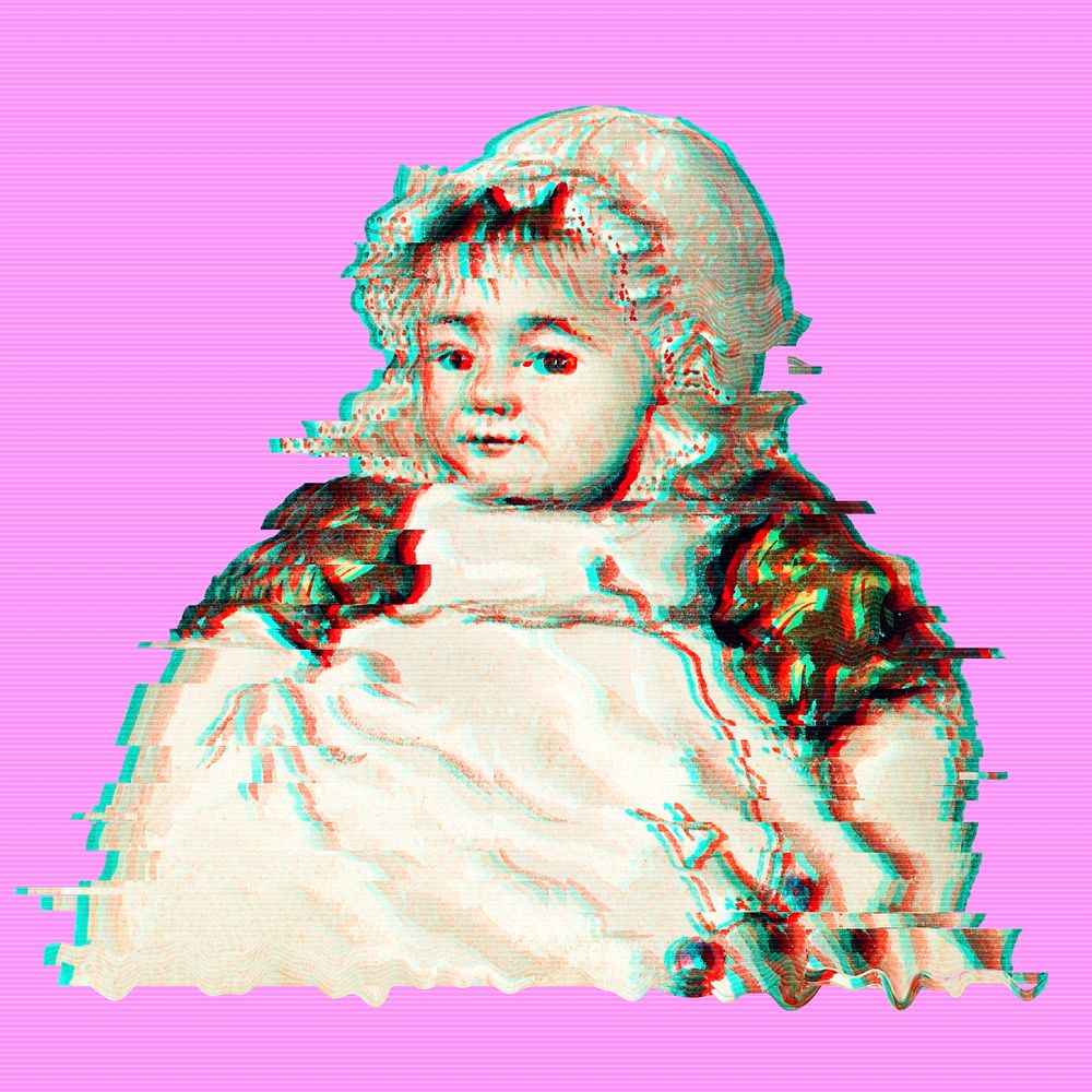 Toddler portrait in glitch effect design element