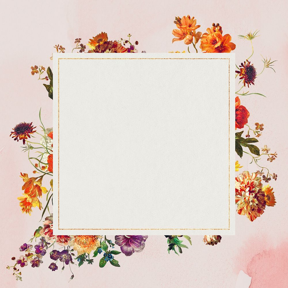 Colorful flower frame on a watercolor textured background 