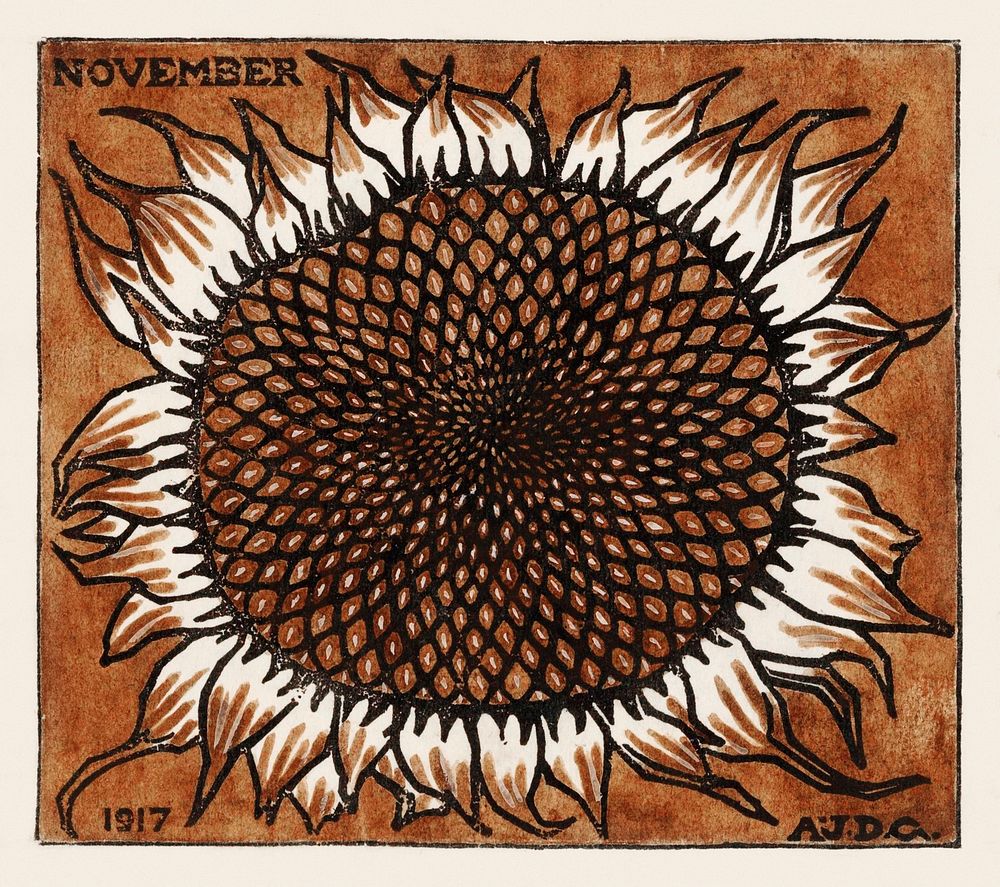 November Sunflower (1917) by JJulie de Graag (1877-1924). Original from The Rijksmuseum. Digitally enhanced by rawpixel.