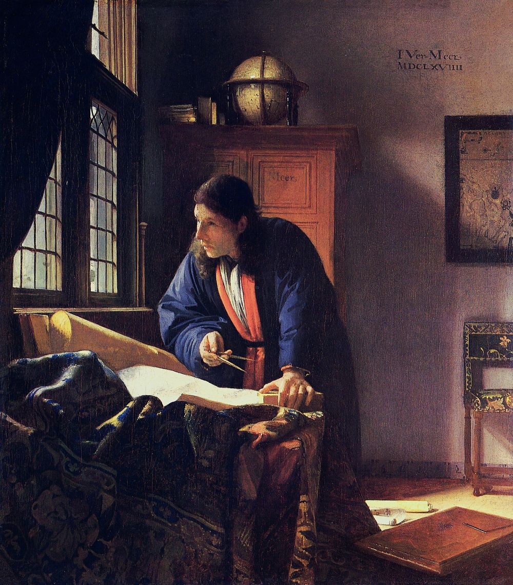 Johannes Vermeer&rsquo;s The Geographer (1669) famous painting. Original from Wikimedia Commons. Digitally enhanced by…