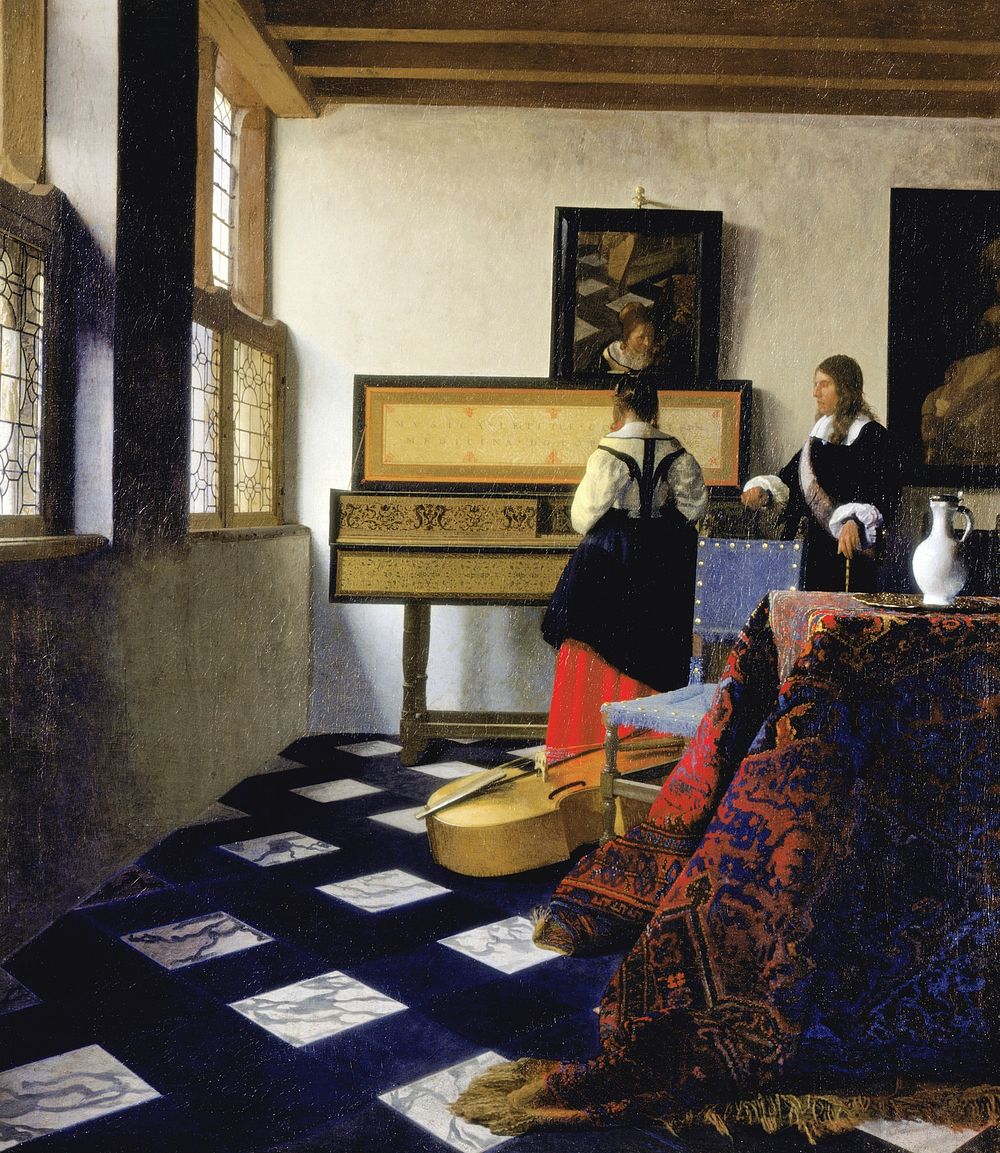 Johannes Vermeer&rsquo;s The Music Lesson (ca. 1662&ndash;1665) famous painting. Original from Wikimedia Commons. Digitally…