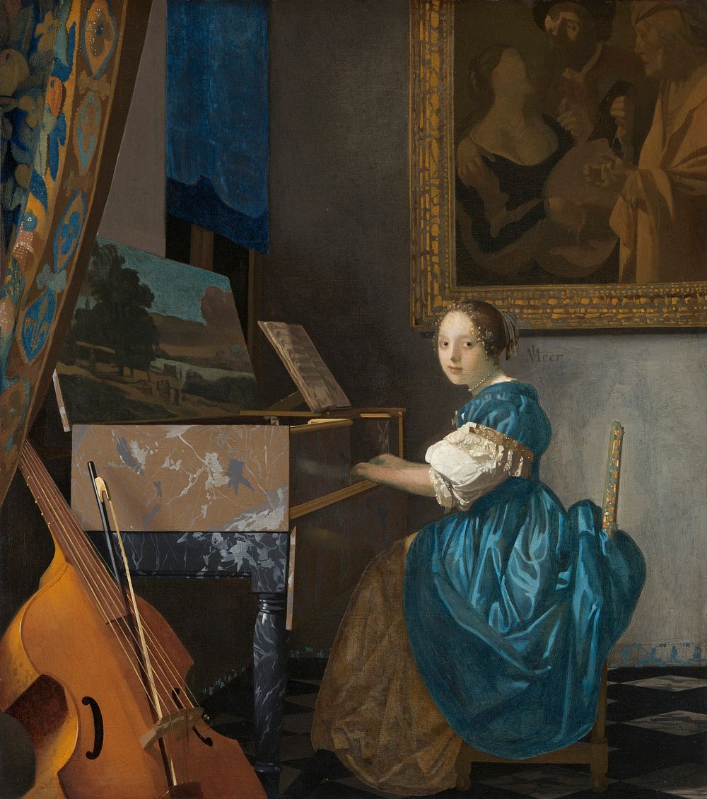 Johannes Vermeer&rsquo;s Young Woman Seated at a Virginal (ca. 1670&ndash;1672) famous painting. Original from Wikimedia…