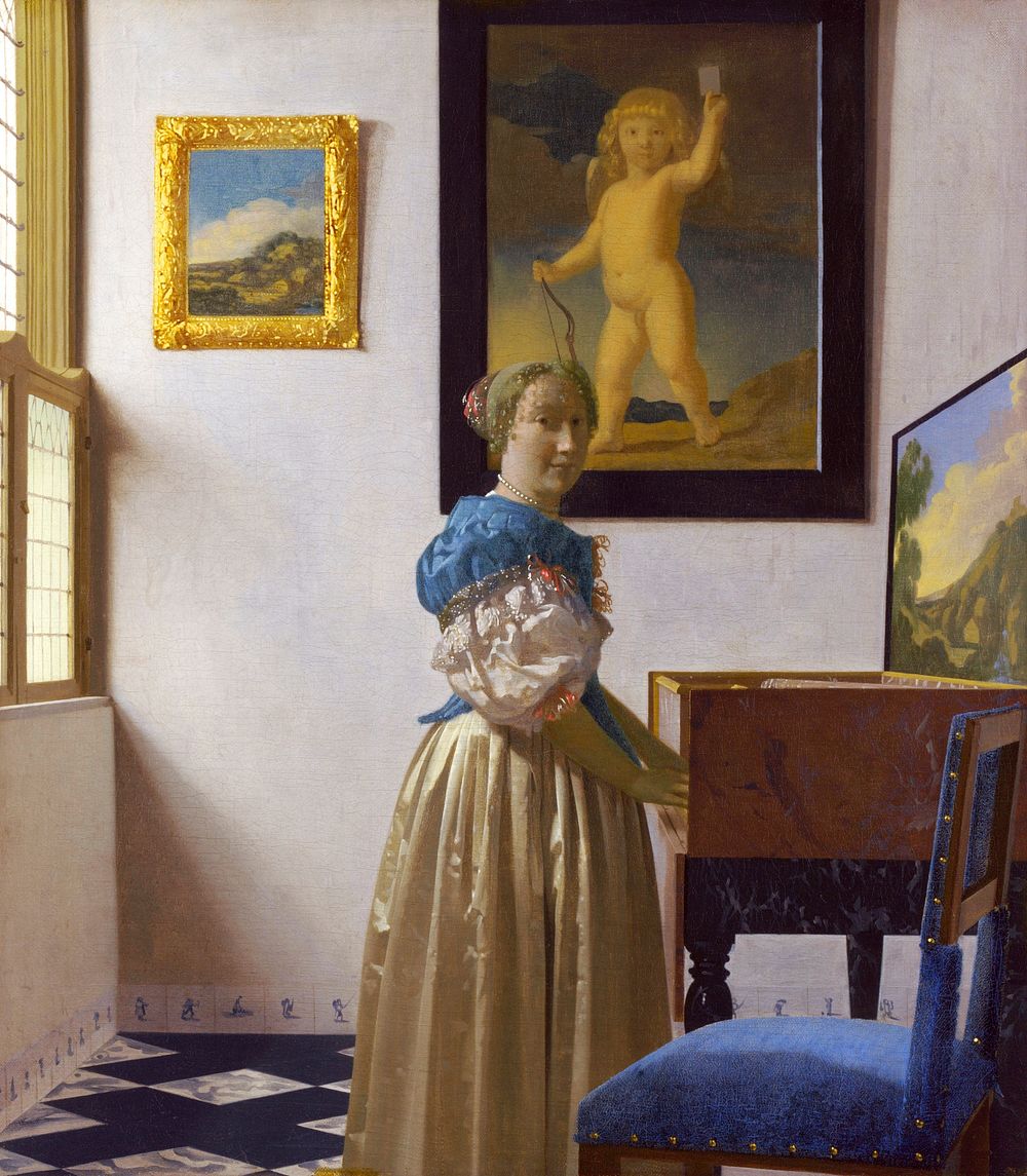 Johannes Vermeer&rsquo;s Lady Standing at a Virginal (ca. 1670&ndash;1672) famous painting. Original from Wikimedia Commons.…