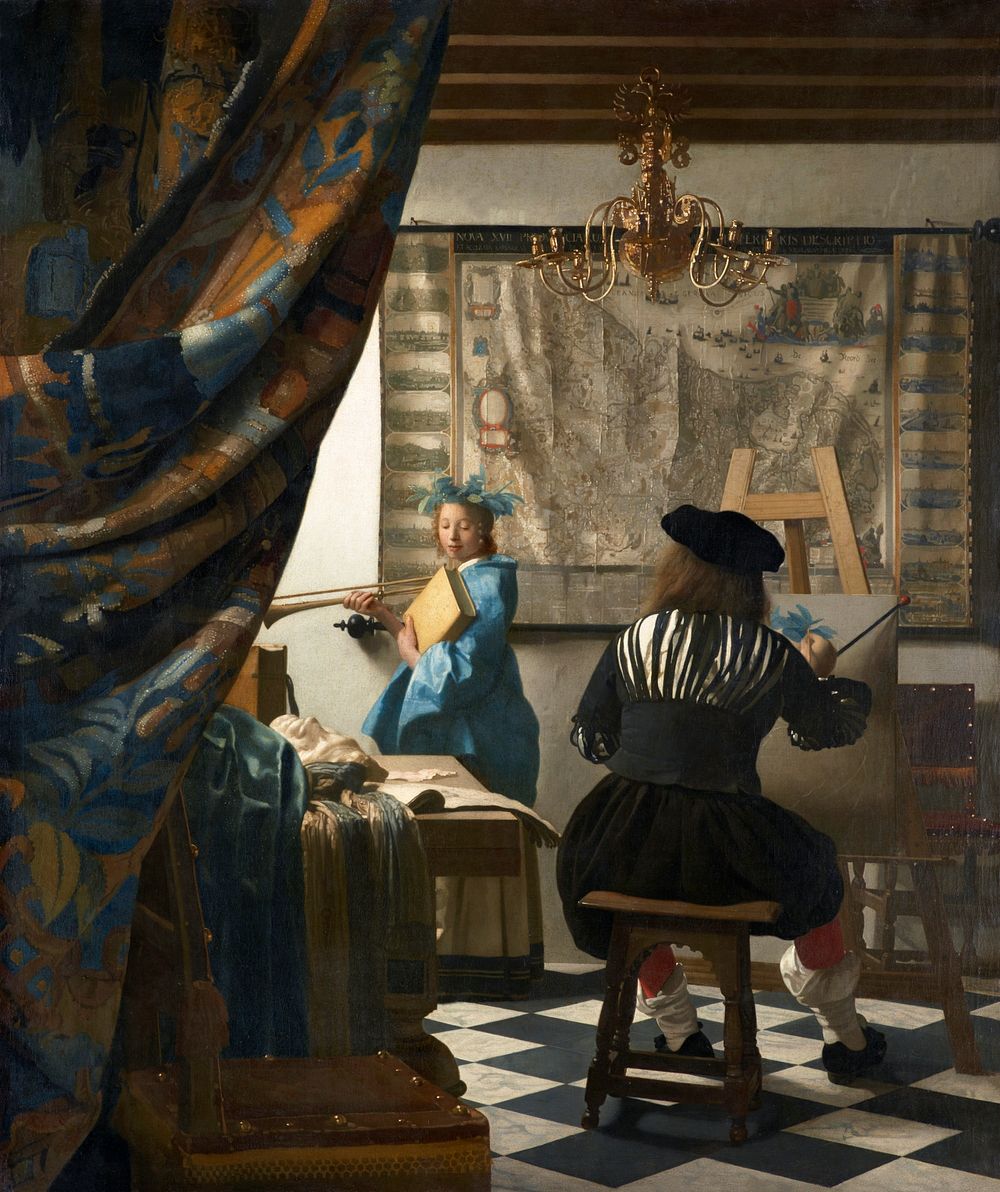 Johannes Vermeer&rsquo;s The Allegory of Painting (ca. 1666 &ndash;1668) famous painting. Original from Wikimedia Commons.…